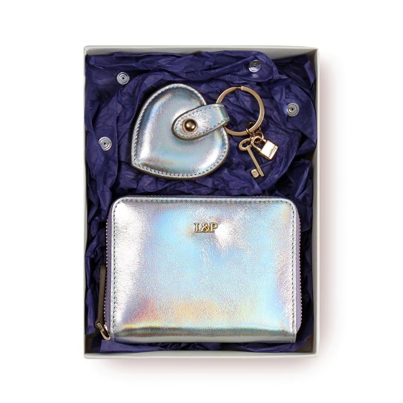 Hologram Deri Mini Cüzdan ve Kalp Anahtarlık Hediye Kutusu