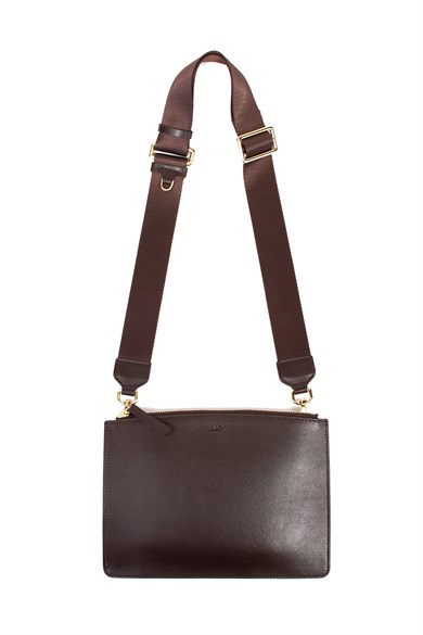 Kahve Çapraz Askılı Deri Clutch Çanta