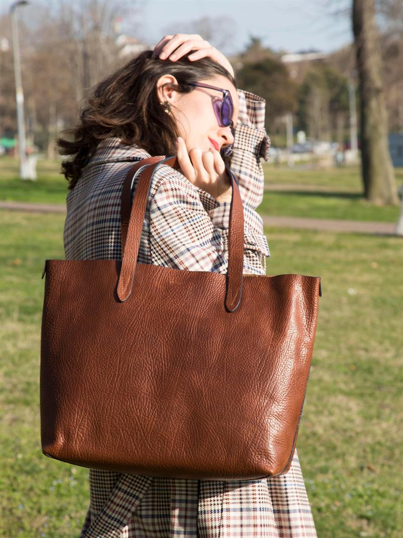 Kahve Deri Tote Çanta Classic