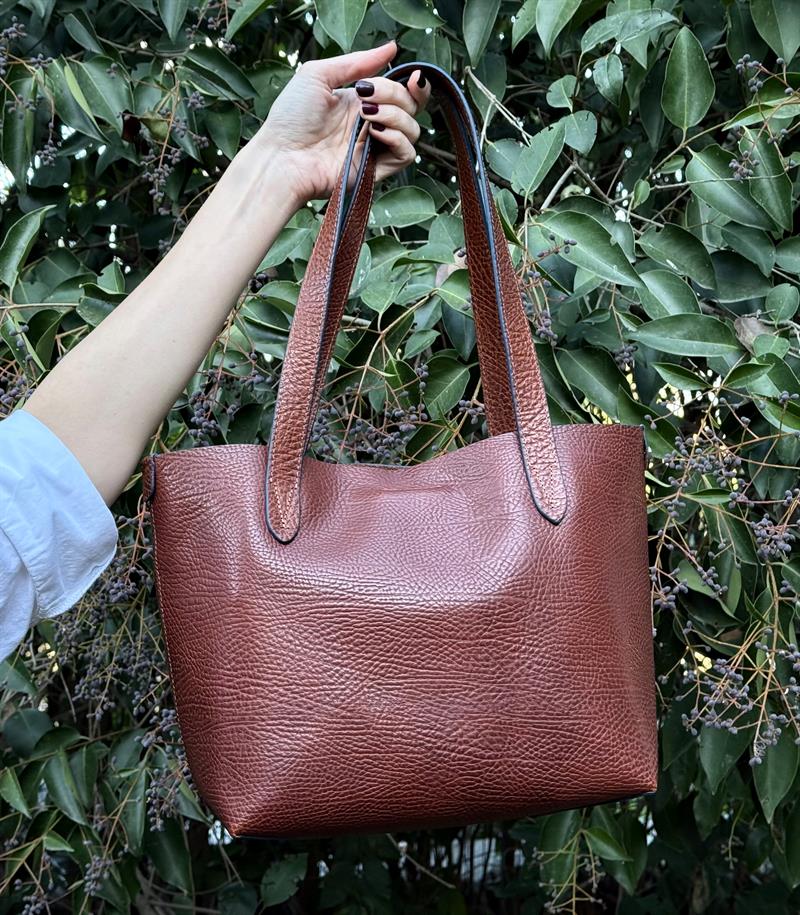 Kahve Deri Tote Çanta Small