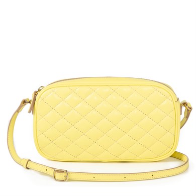 Kapitone Desenli Askılı Deri Çanta Açık Sarı