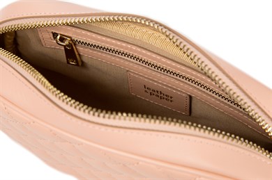 Kapitone Desenli Askılı Deri Çanta Açık Somon Pembe