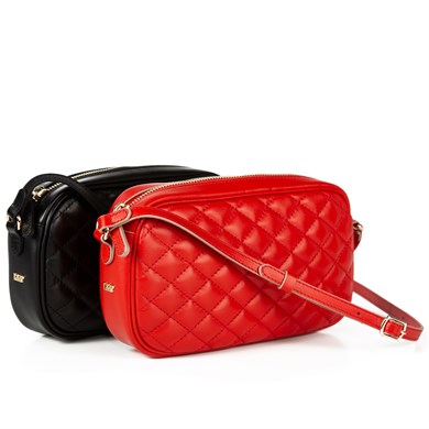 Kapitone Desenli Askılı Deri Çanta Kırmızı