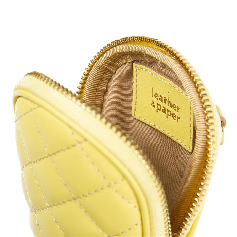 Kapitone Desenli Askılı Deri Mini Çanta Açık Sarı