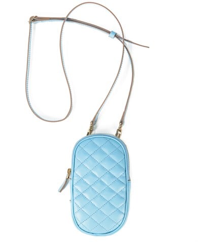 Kapitone Desenli Askılı Deri Mini Çanta Açık Mavi