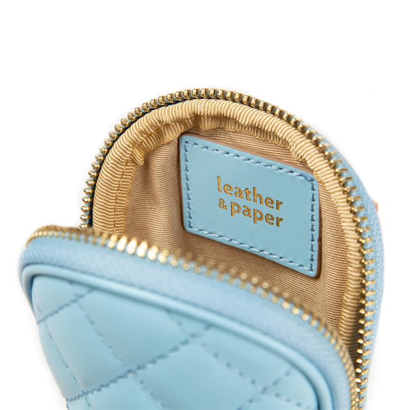 Kapitone Desenli Askılı Deri Mini Çanta Açık Mavi