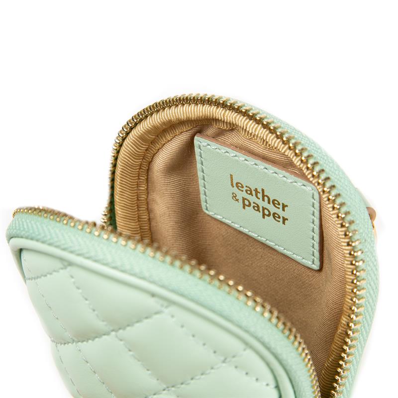 Kapitone Desenli Askılı Deri Mini Çanta Mint Yeşil