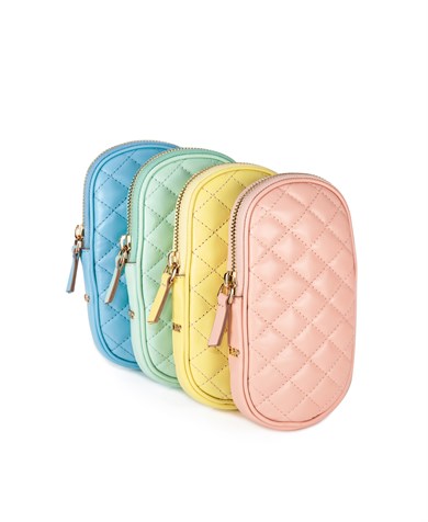 Kapitone Desenli Askılı Deri Mini Çanta Açık Mavi