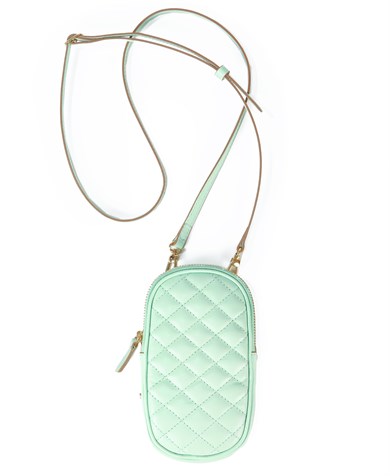 Kapitone Desenli Askılı Deri Mini Çanta Mint Yeşil