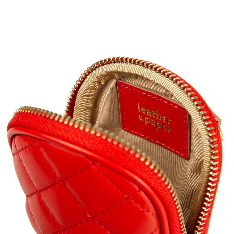 Kapitone Desenli Askılı Deri Mini Çanta Kırmızı