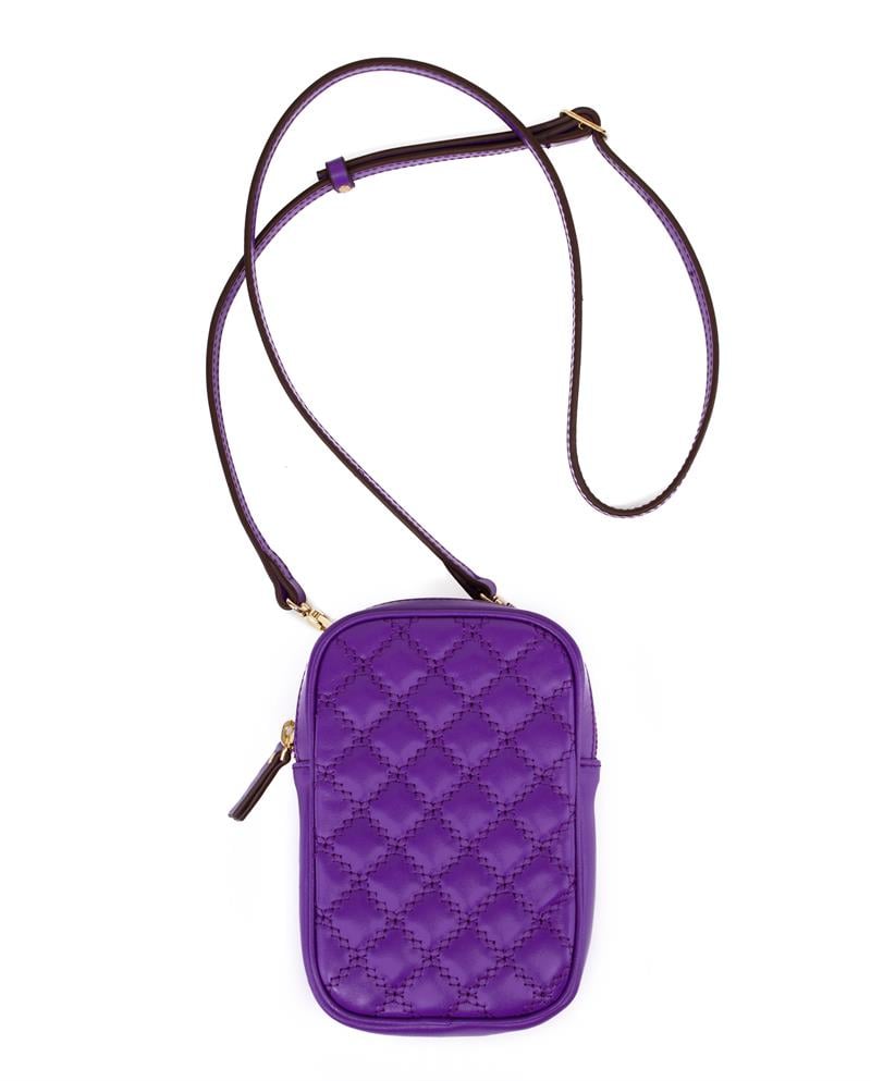 Kapitone Desenli Askılı Deri Telefon Çantası Mor
