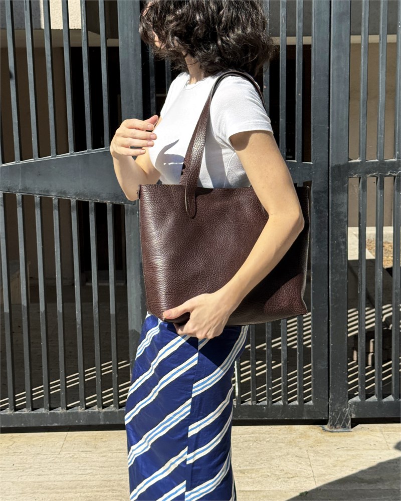 Koyu Kahve Deri Tote Çanta Medium