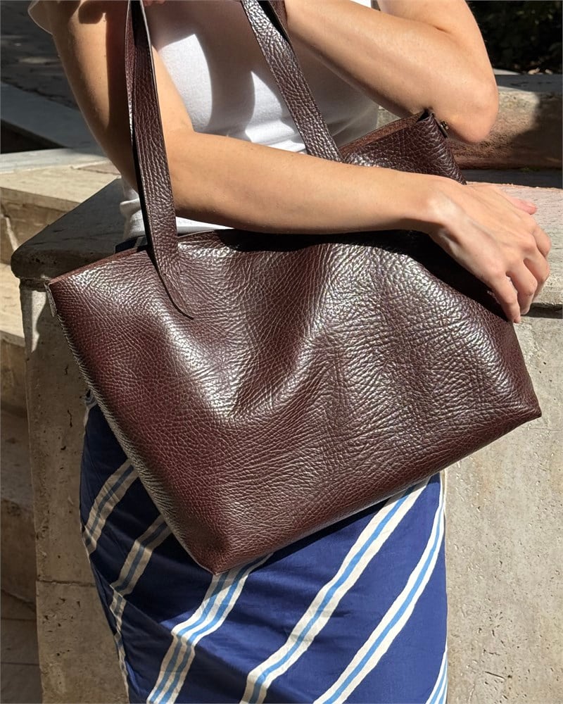 Koyu Kahve Deri Tote Çanta Medium