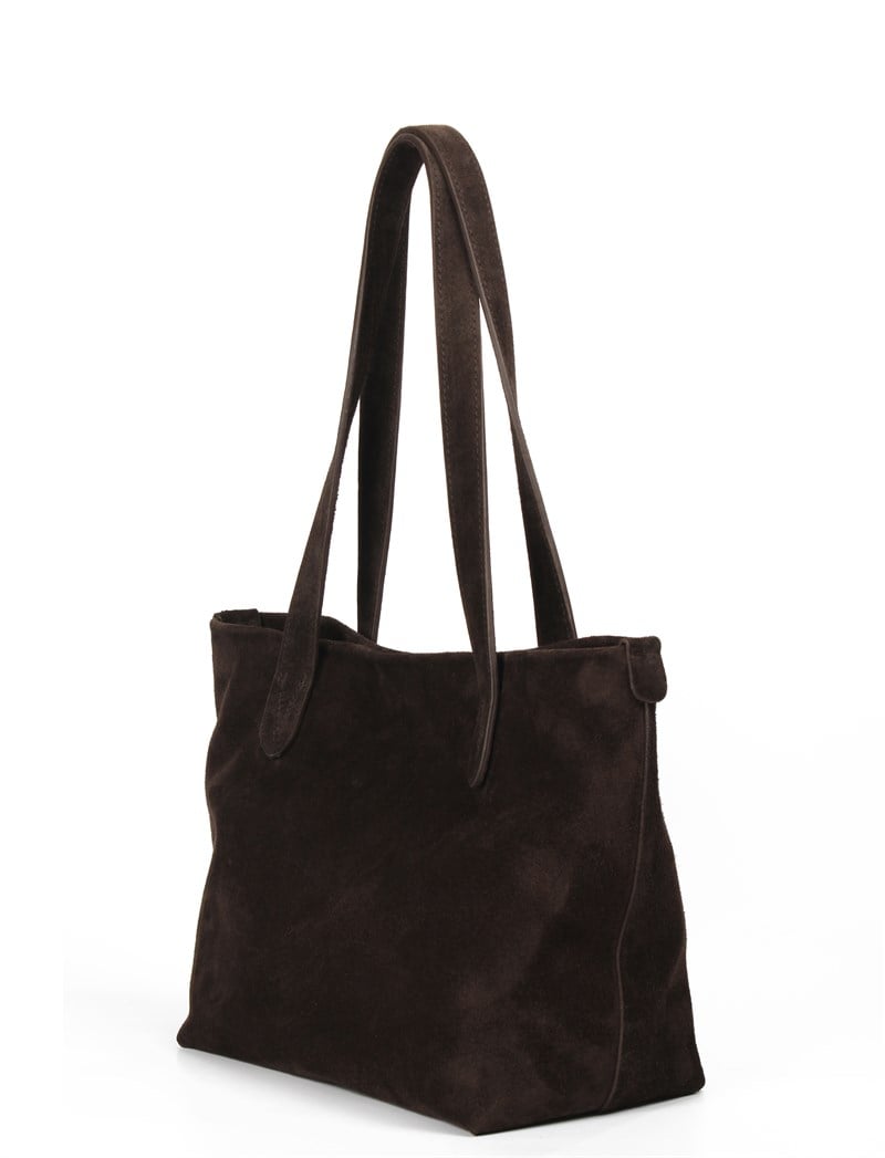 Koyu Kahve Süet Deri Tote Çanta Small