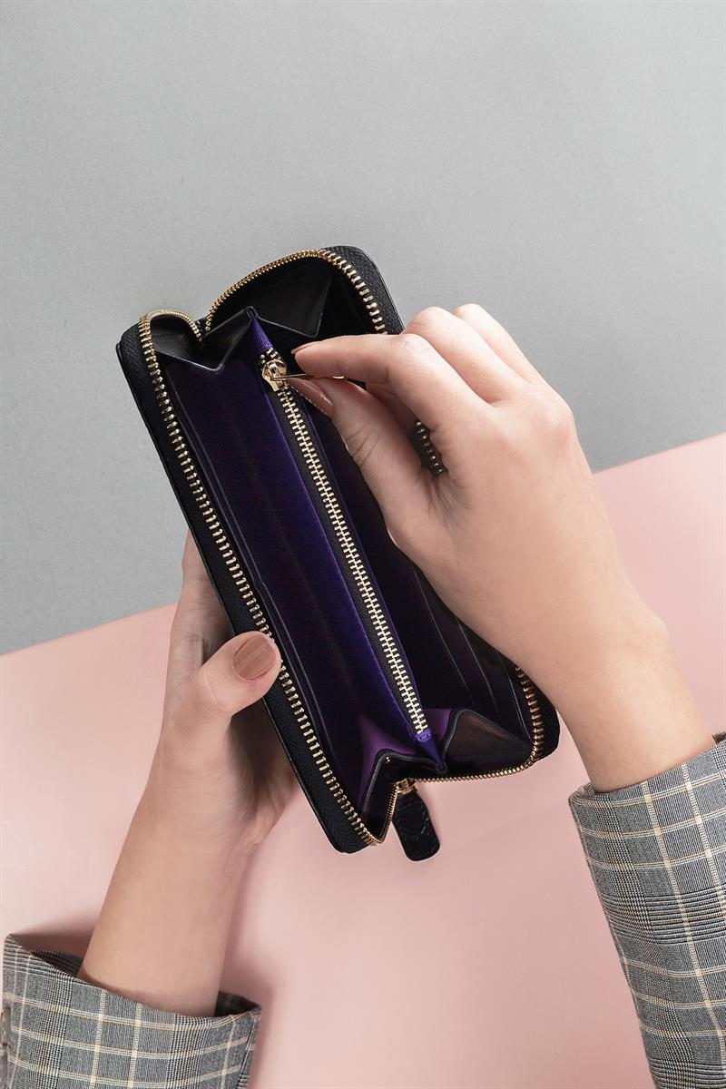 Kroko Baskılı Deri Dikdörtgen Cüzdan Siyah