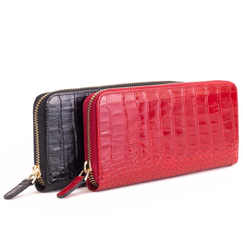 Kroko Baskılı Deri Dikdörtgen Cüzdan Siyah