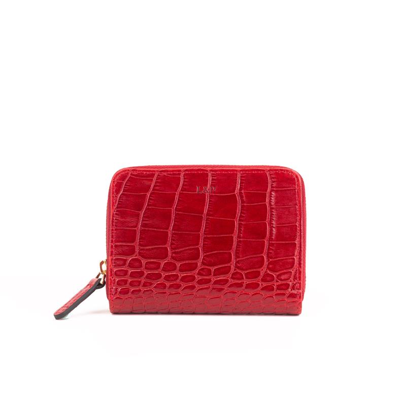 Kroko Deri Mini Cüzdan Kırmızı