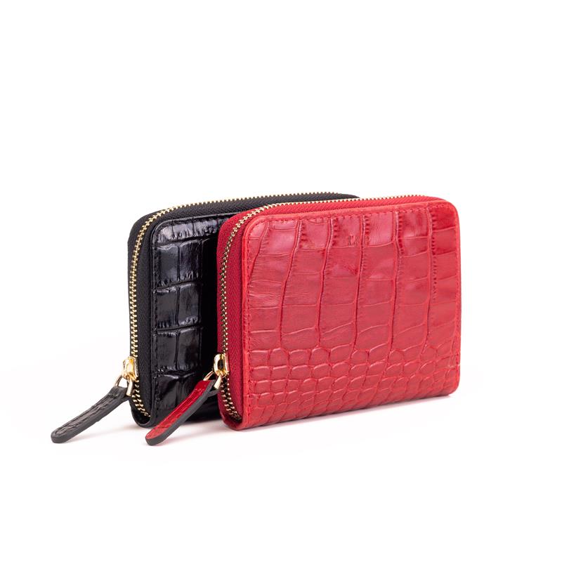 Kroko Deri Mini Cüzdan Kırmızı