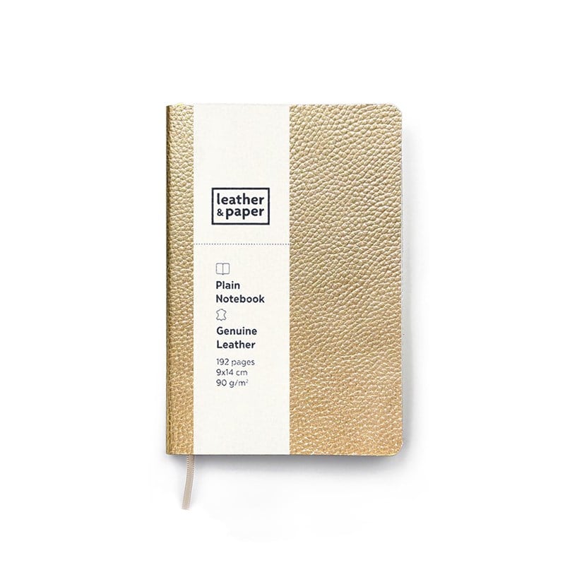 Küçük Boy Dore Deri Defter 9 x 14 Çizgisiz