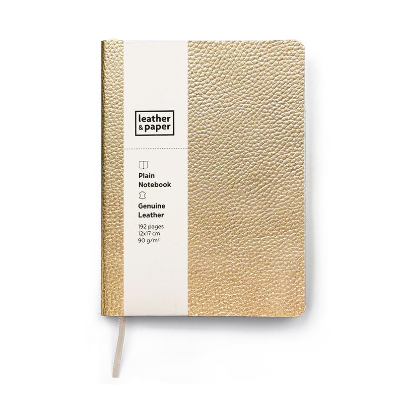 Orta Boy Dore Deri Defter 12 x 17 Çizgisiz