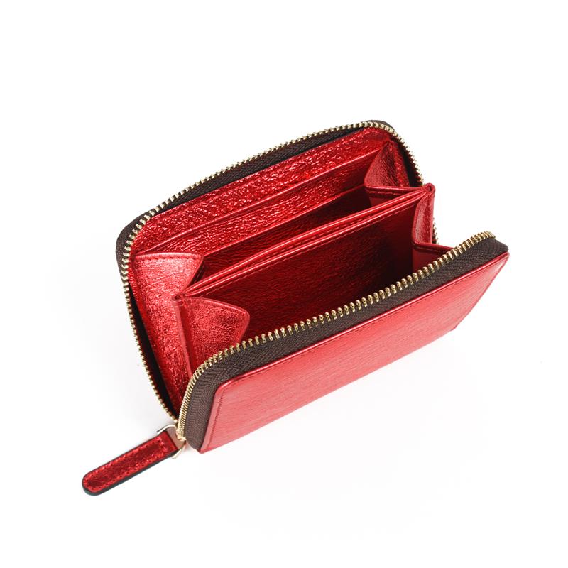 Parlak Kırmızı Deri Mini Cüzdan ve Kalp Anahtarlık Hediye Kutusu