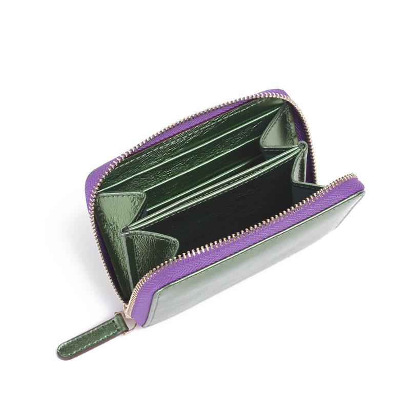 Parlak Yeşil Deri Mini Cüzdan ve Kalp Anahtarlık Hediye Kutusu