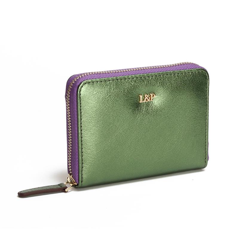 Parlak Yeşil Deri Mini Cüzdan ve Kalp Anahtarlık Hediye Kutusu