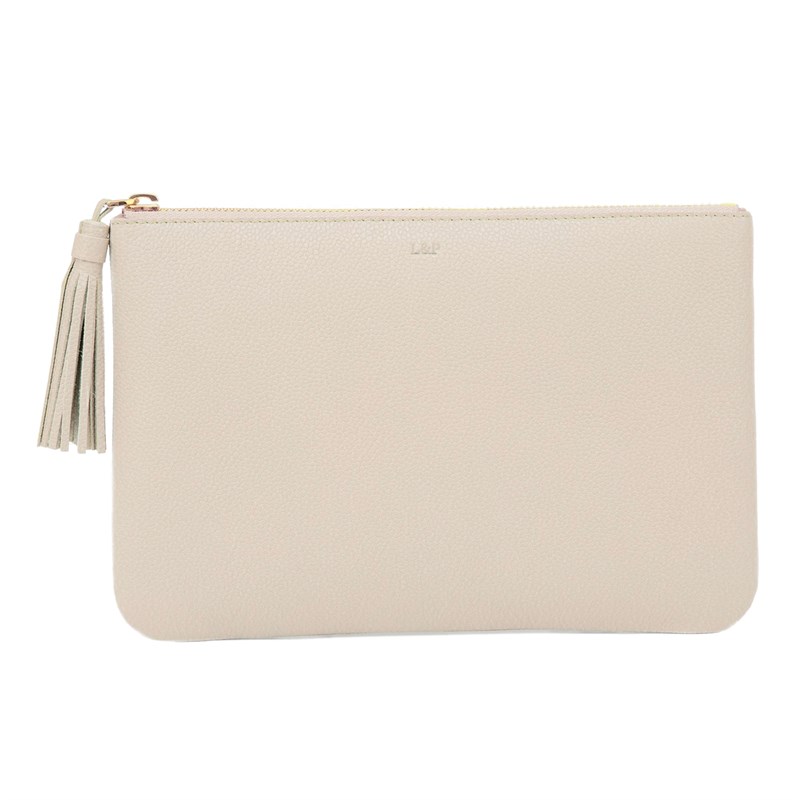 Püskül Detaylı Deri Clutch El Çantası Bej