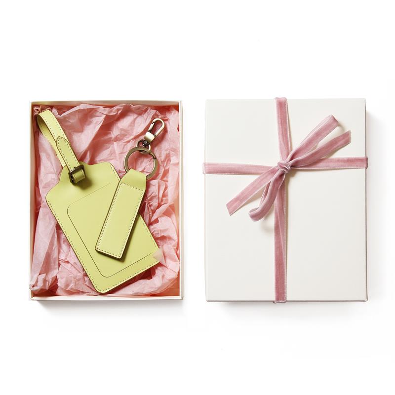 Sarı Deri Valiz Etiketi ve Anahtarlık Hediye Kutusu