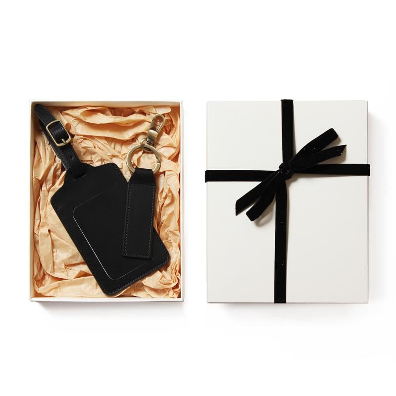 Siyah Deri Valiz Etiketi ve Anahtarlık Hediye Kutusu