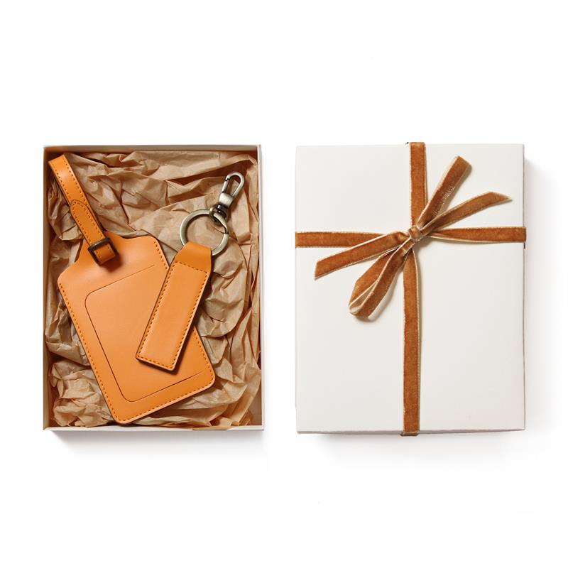 Turuncu Deri Valiz Etiketi ve Anahtarlık Hediye Kutusu