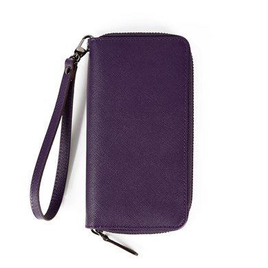 Tutma Saplı Dokulu Deri Portföy Cüzdan Mor