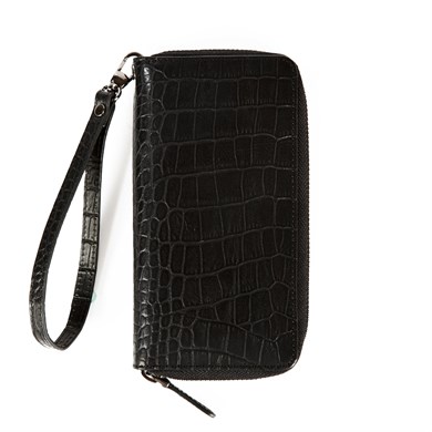Tutma Saplı Kroko Baskı Deri Portföy Cüzdan Siyah
