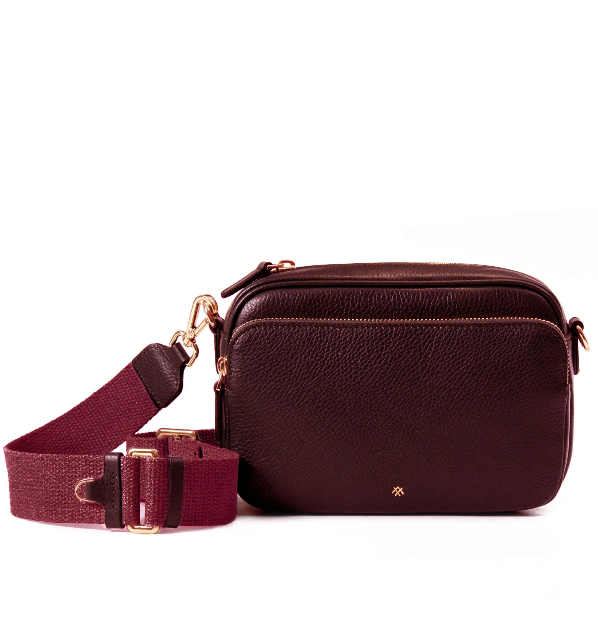 KANVAS ASKILI DERİ CROSSBODY ÇANTA BORDO