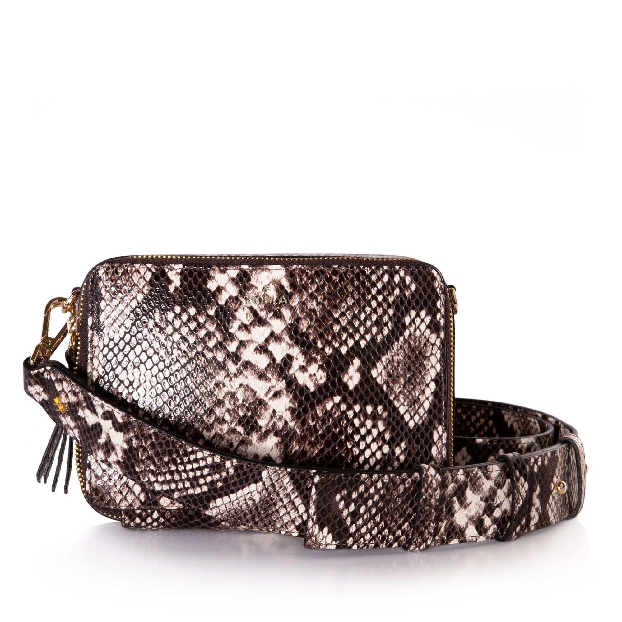 KREM KAHVE YILAN DESENLİ DERİ MİNİ CROSSBODY ÇANTA