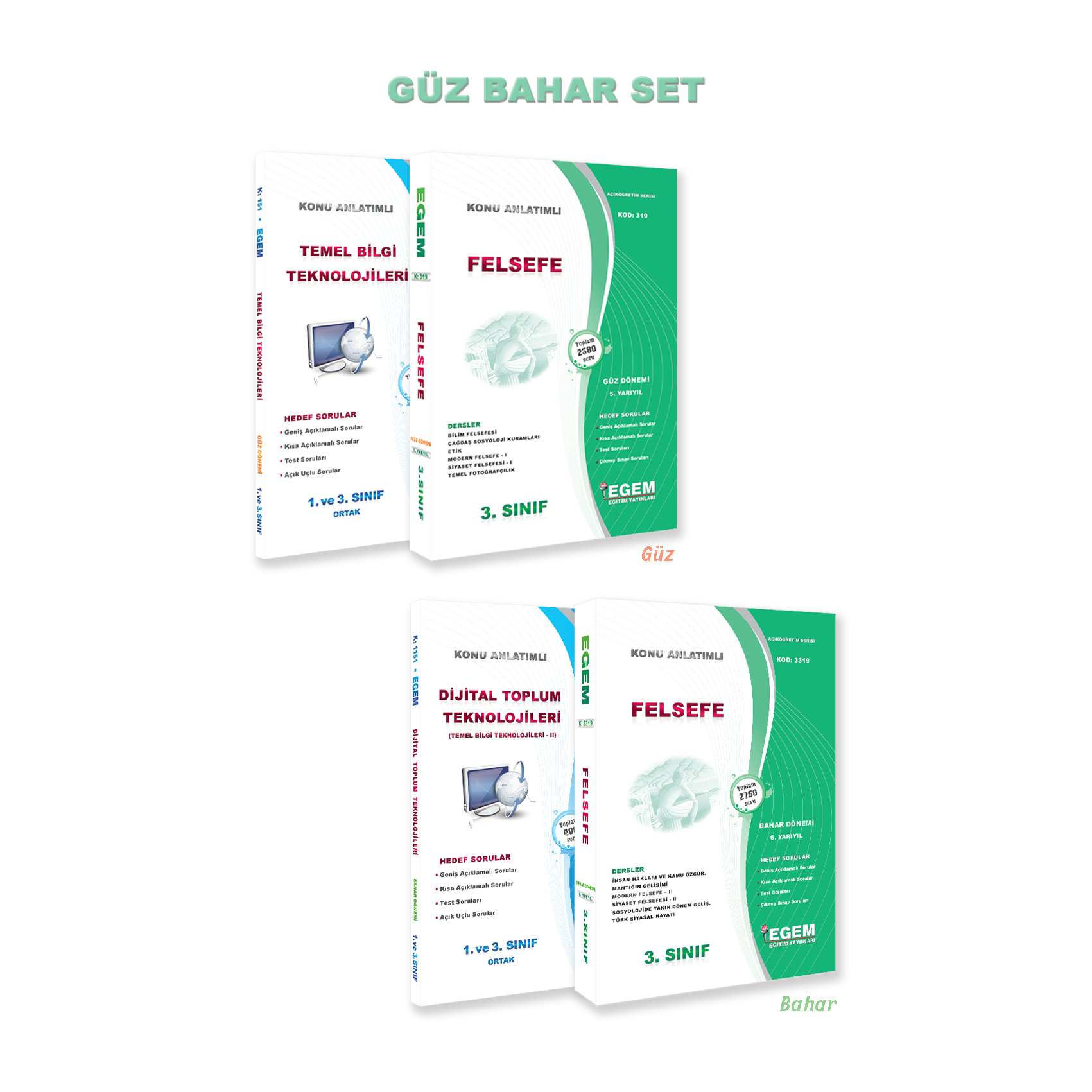 AÖF 3. SINIF FELSEFE GÜZ VE BAHAR DÖNEMİ 5. VE 6. YARIYIL KONU ANLATIMLI SORU BANKASI (SET)