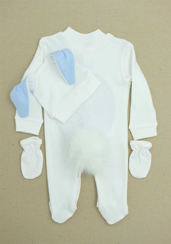 Yenidoğan Bebek Tavşanlı Tulum Beyaz