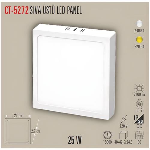 25w Sıva Üstü Panel Led Armatür Kare Ct-5272