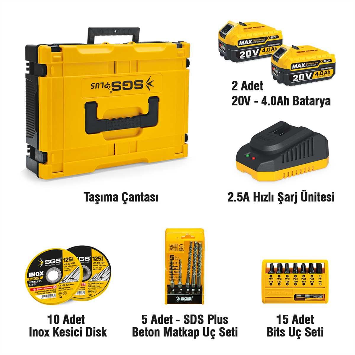 Sgs Combo Set Üç Parça (Darbeli Matkap-Kırıcı Delici Matkap-Avuç Taşlama) SGS5450