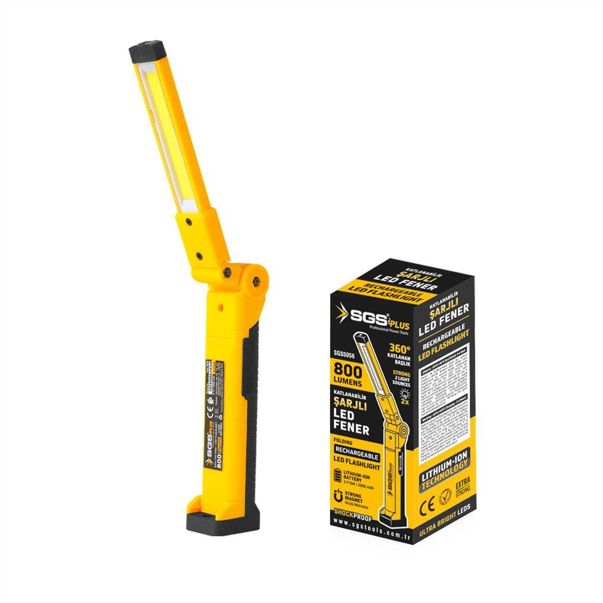 Sgs Şarjlı Led Fener 800Lmn Katlanır 3.7V/ 2000 mAH SGS5056