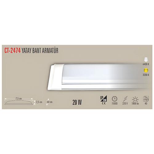Yatay 60cm Armatür Beyaz 20w CT-2474