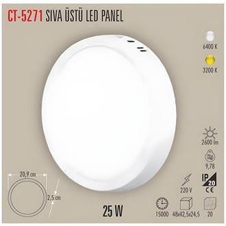 25w Sıva Üstü Led Armatür Beyaz (CT-5271)(Yuvarlak)