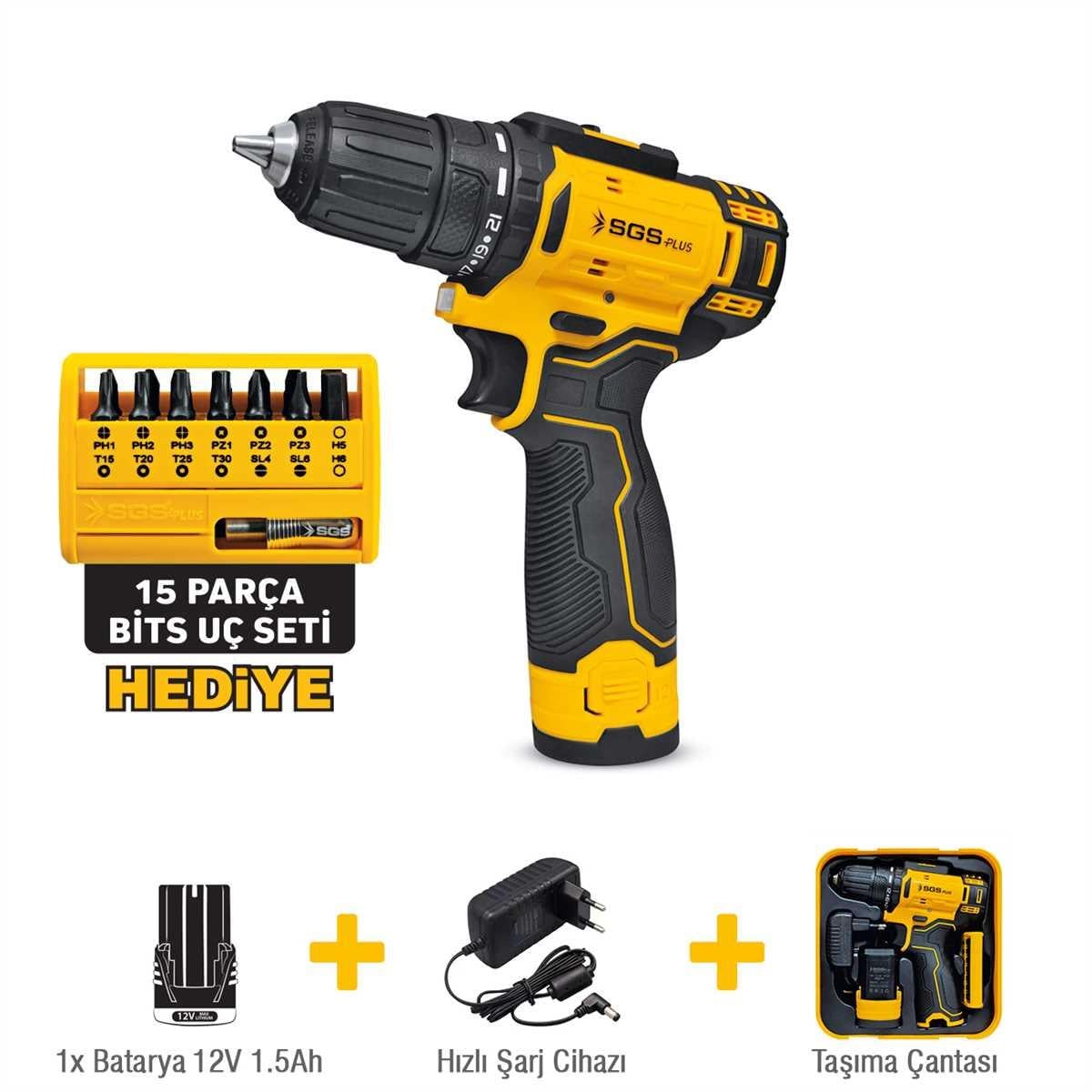 Sgs Akülü Vidalama Seti 12V (1*1.5Ah) Bits Uç Seti SGS5147
