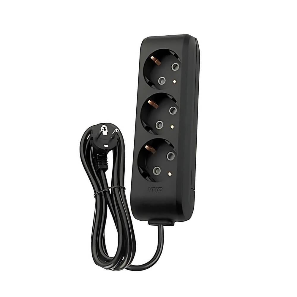 Viko Üçlü Topraklı Kablolu 2 Metre Siyah