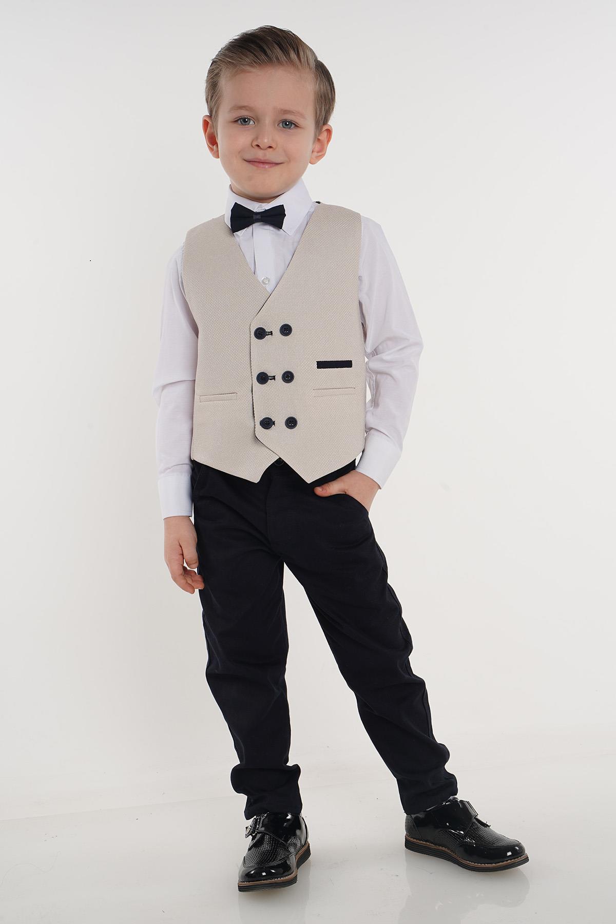 Bej Altı Düğmeli Erkek Çocuk Smokin Takımı