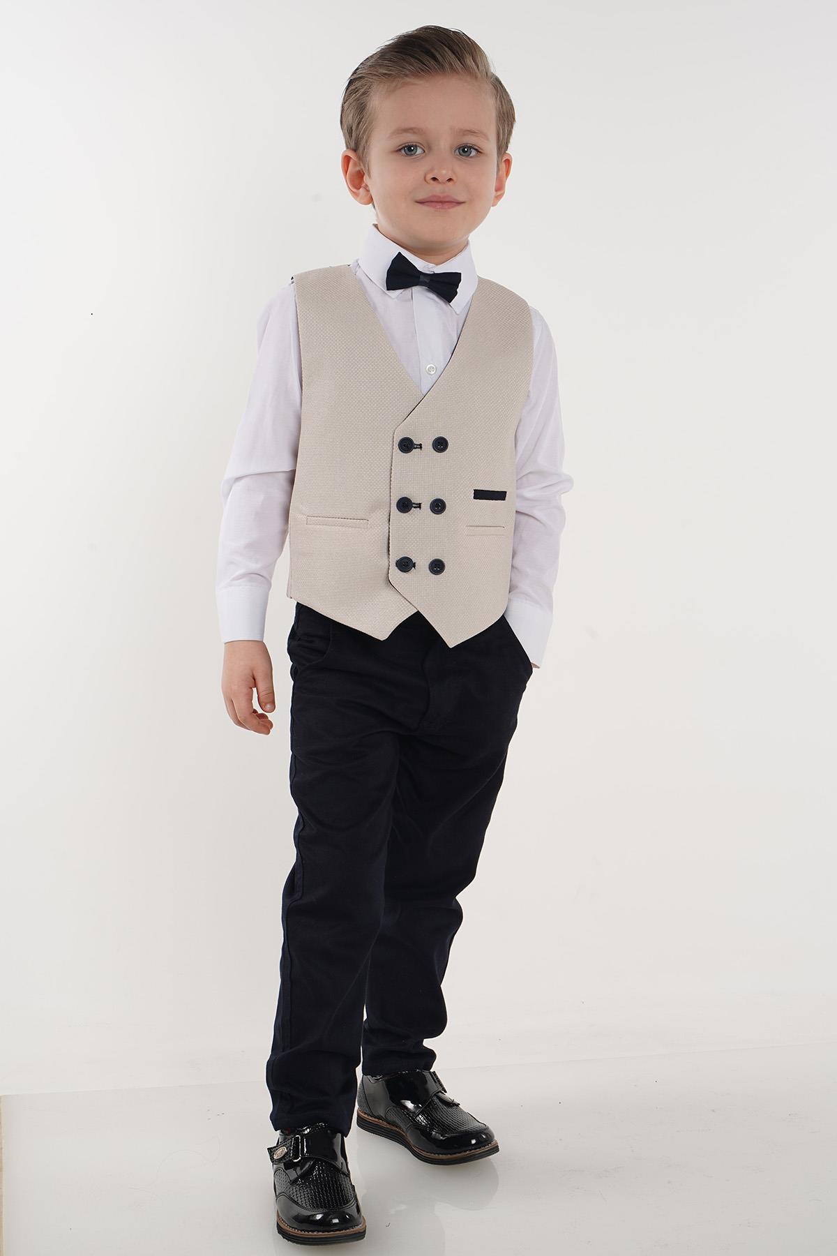 Bej Altı Düğmeli Erkek Çocuk Smokin Takımı