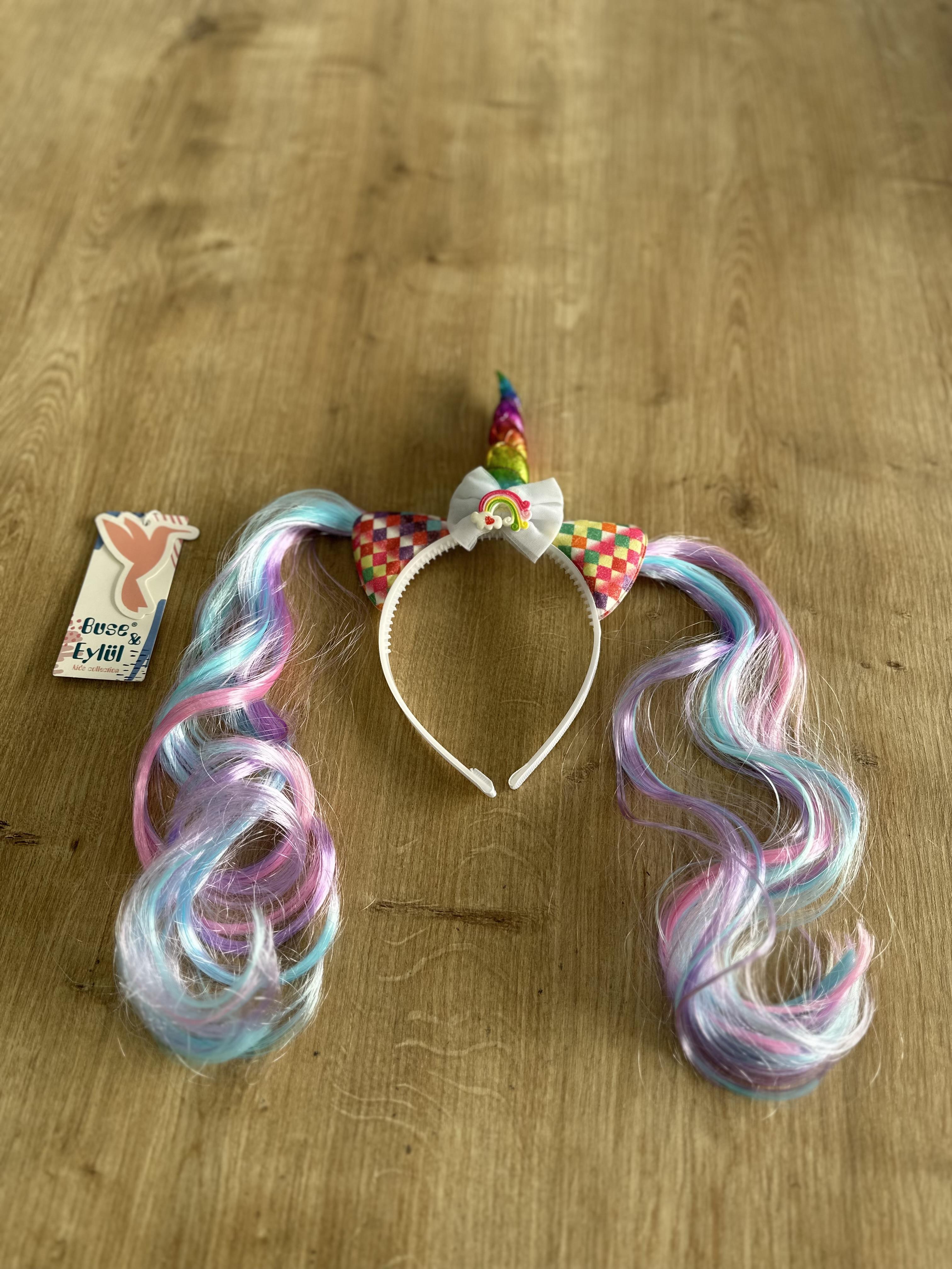 Beyaz Unicorn Saçlı Kız Çocuk Tacı