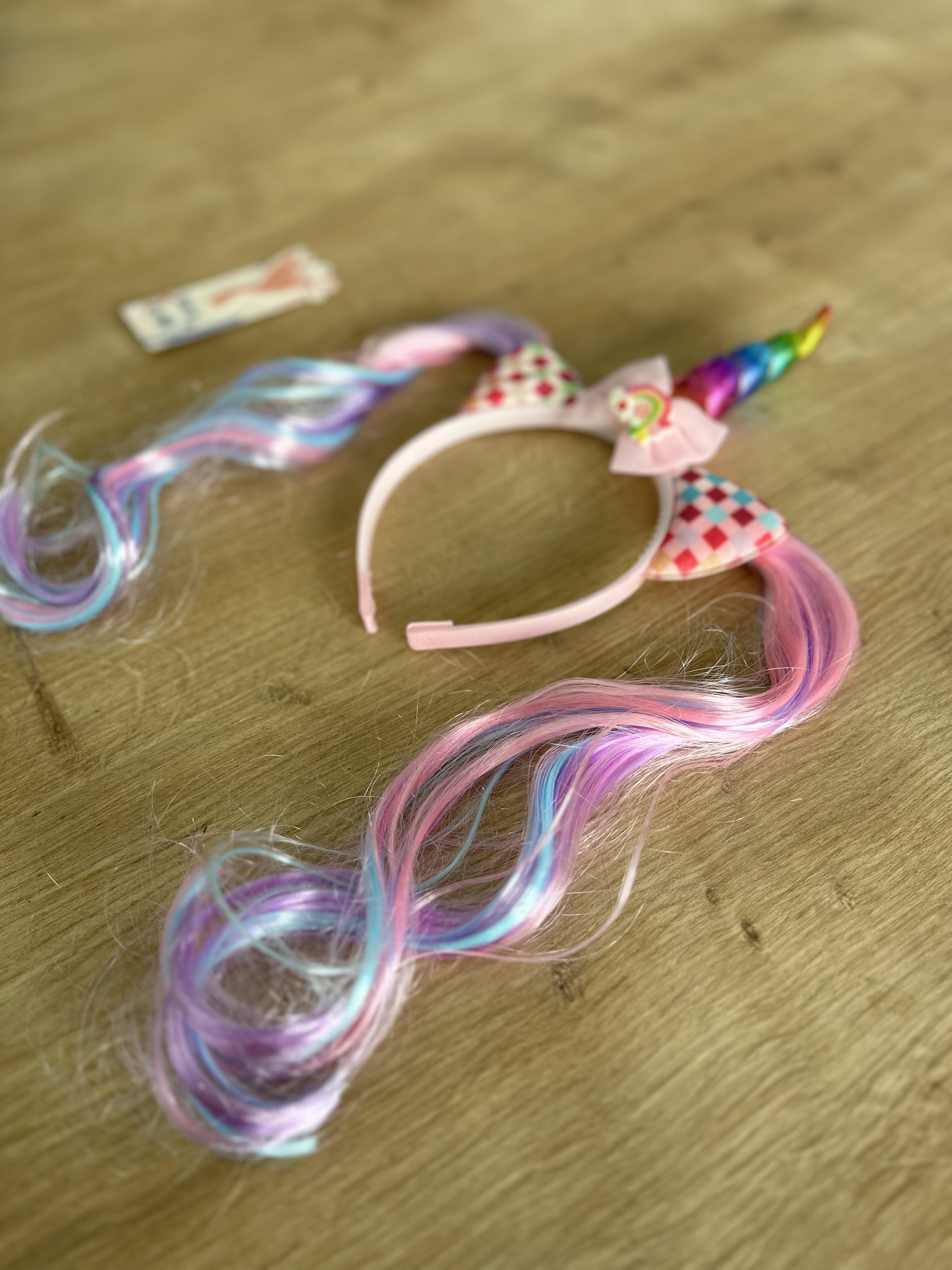 Pembe Unicorn Saçlı Kız Çocuk Tacı