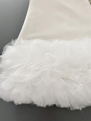 Bebe Yaka Tül Detaylı Kız Çocuk Elbisesi