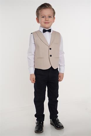 Bej İki Düğmeli Erkek Çocuk Smokin Takım